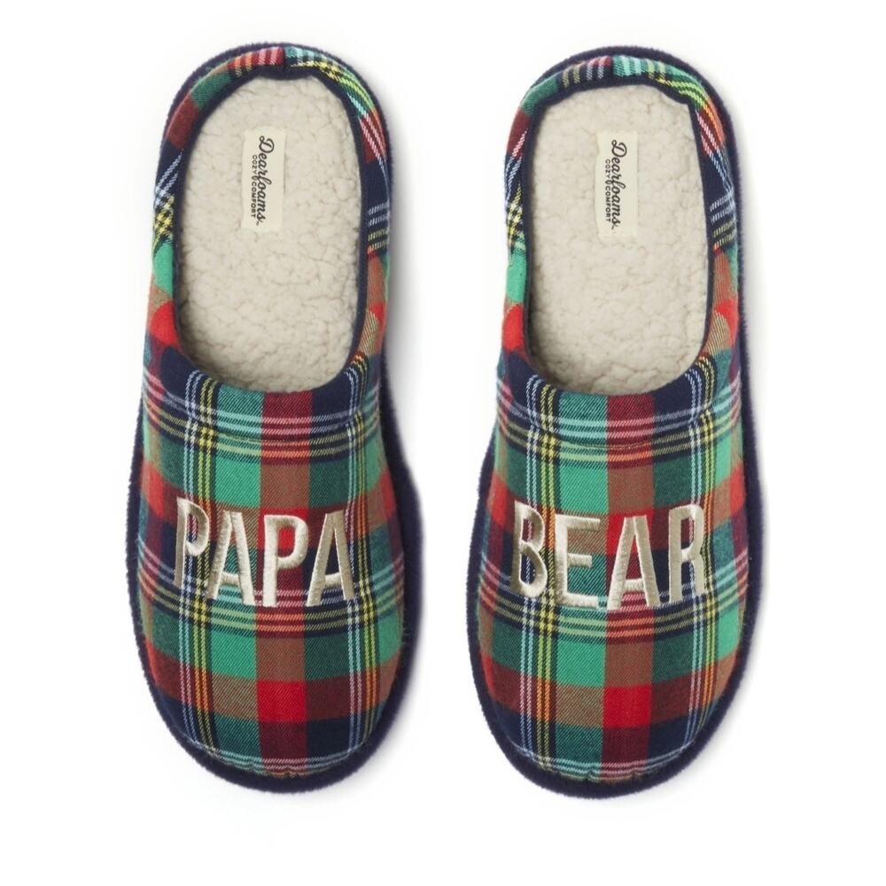 Dearfoams Papa Bear Comfort Slippers, Sizes Multicolor Green/Red US 9-10